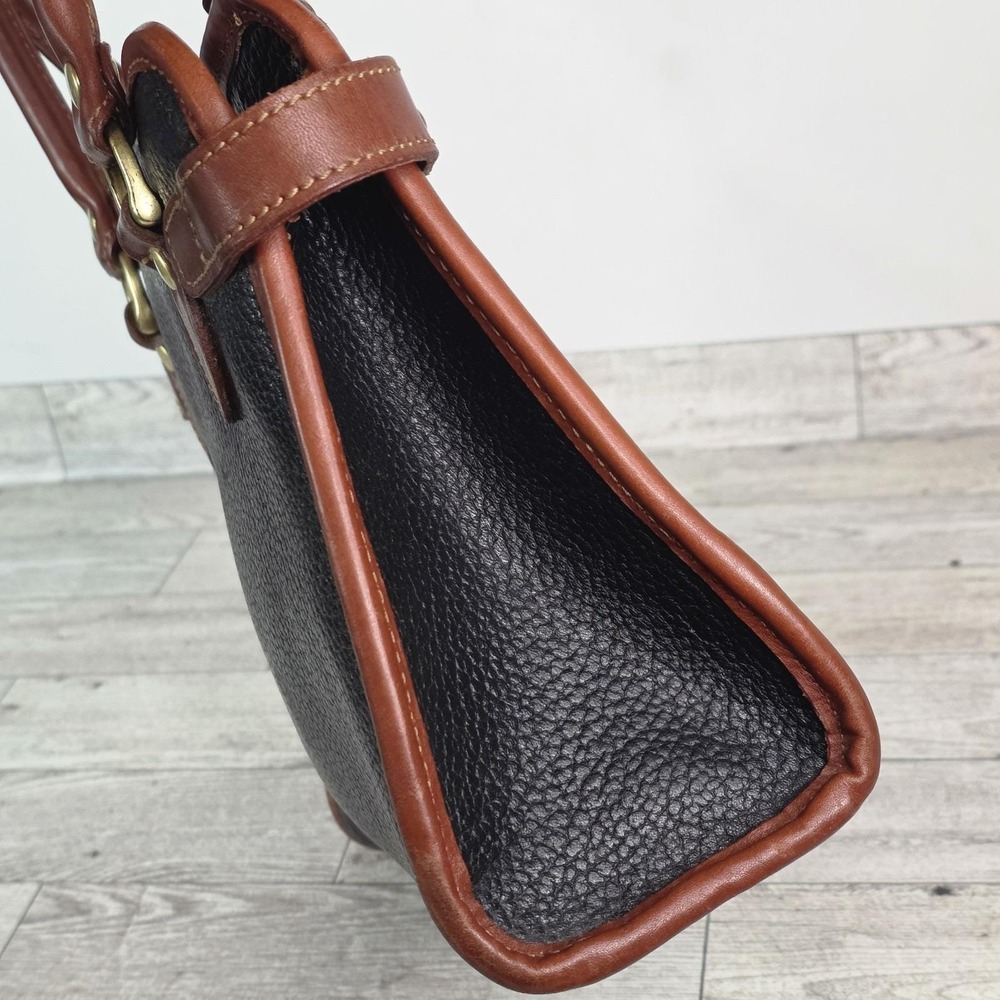 80s Vintage Liz Claiborne Genuine Leather Handbag Black Brown Trim Purse - Picture 5 of 13